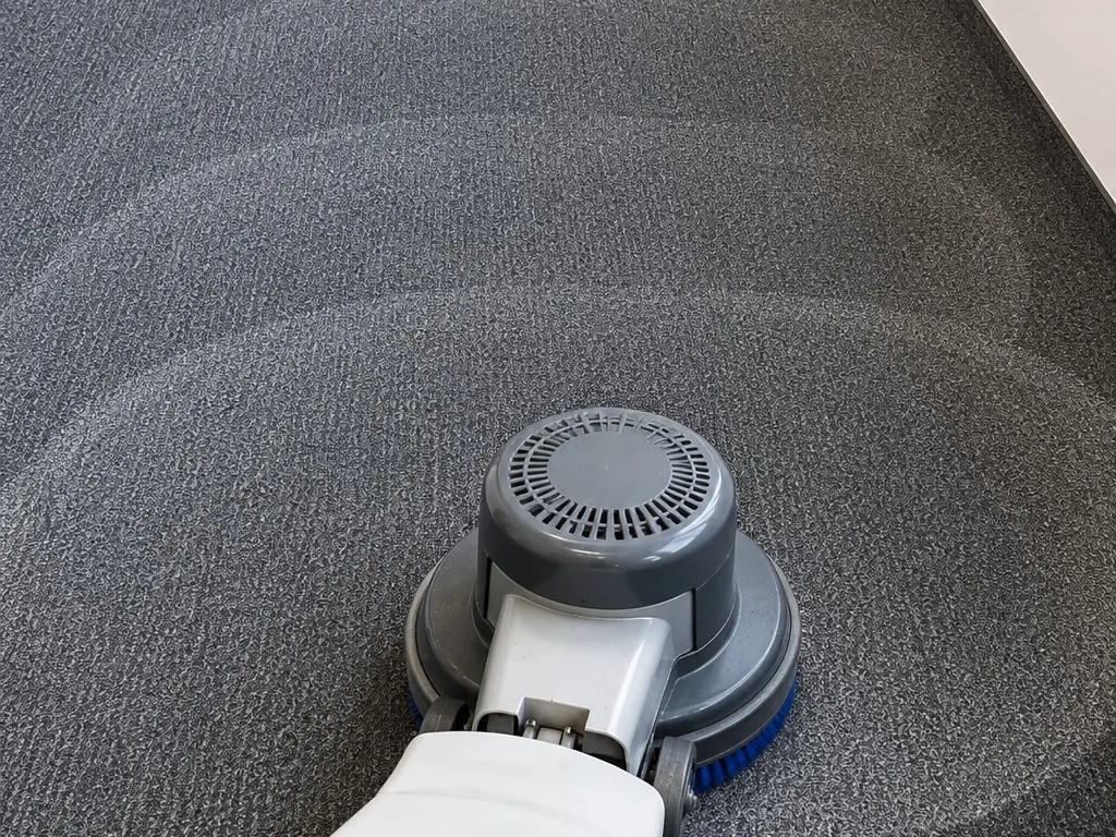 Bürstmaschine bei der Tiefenreinigung eines Teppichbodens